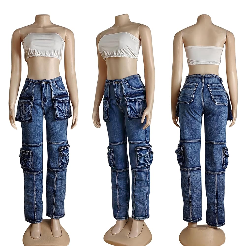 Tbahhir Baggy Cargo Jeans for Women High Waisted Zipper Y2k